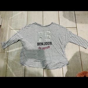 H&M Gray striped 3/4 sleeve bonjour oversized tee